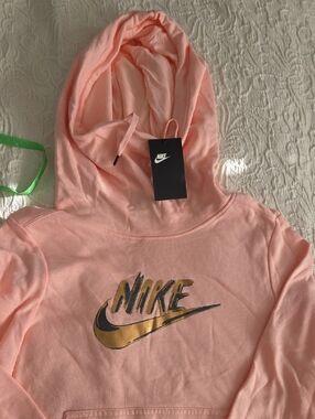 Nike Peach Pink Hoodie with Metallic Gold Logo